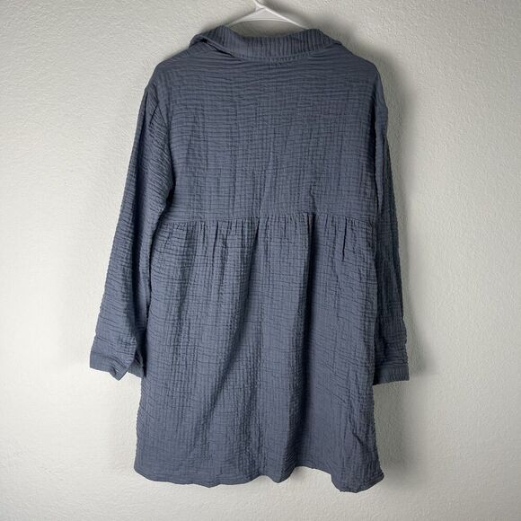 Zara Crinkle Texture Babydoll Tunic Dress Blue Gray Size Small Gauze Beach 208​ - Picture 5 of 8